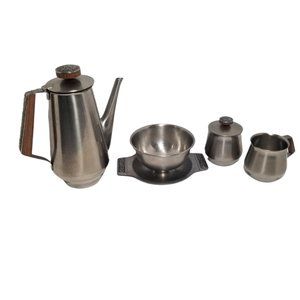 International Decorator 18-8 Stainless Japan Coffee Tea Pot Sugar Creamer Set